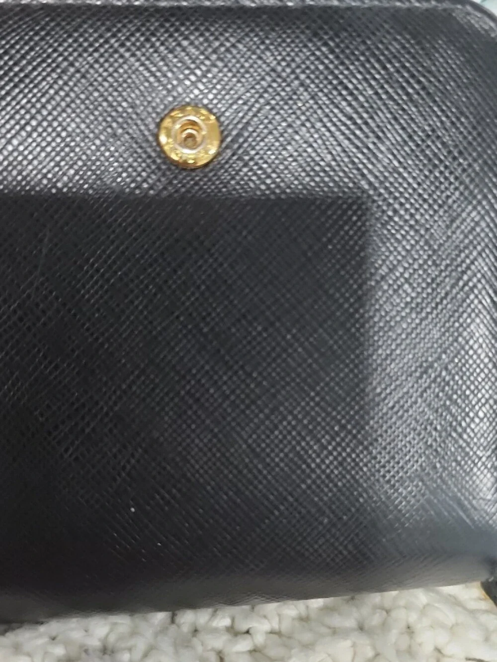 Prada Black Saffiano Leather Zip Wallet with Gold Logo